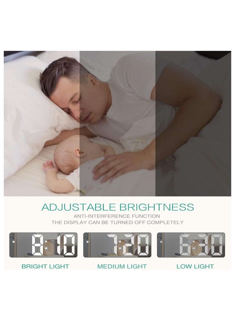 عام ساعة منبه ديجيتال ، ساعة بشاشة LED عاكسة بعرض 6.5 بوصة، بخاصية الغفوة، وعرض ساعة بنمط 12 ساعة و24 ساعة، منافذ شحن USB و3 اعدادات قابلة للتعديل مناسبة لغرفة النوم والمكتب، ابيض - Image 3