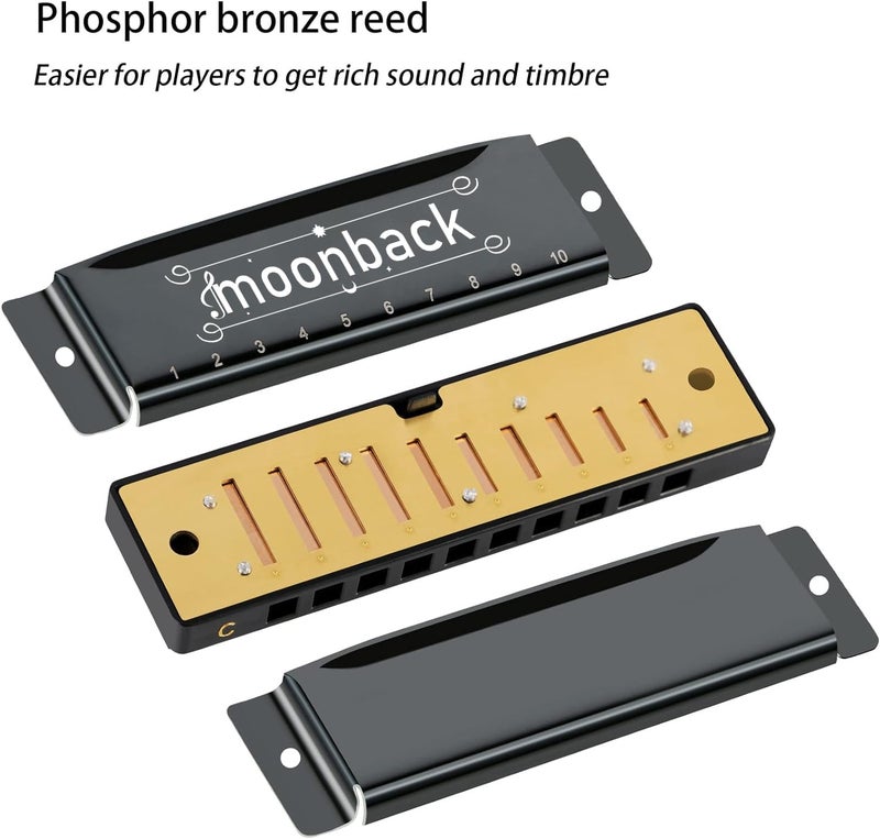 MOONBACK Harmonica Holder Set - 10 Hole Diatonic Blues Harmonica in C Key, Adjustable Holder for Beginners to Professionals - Image 5