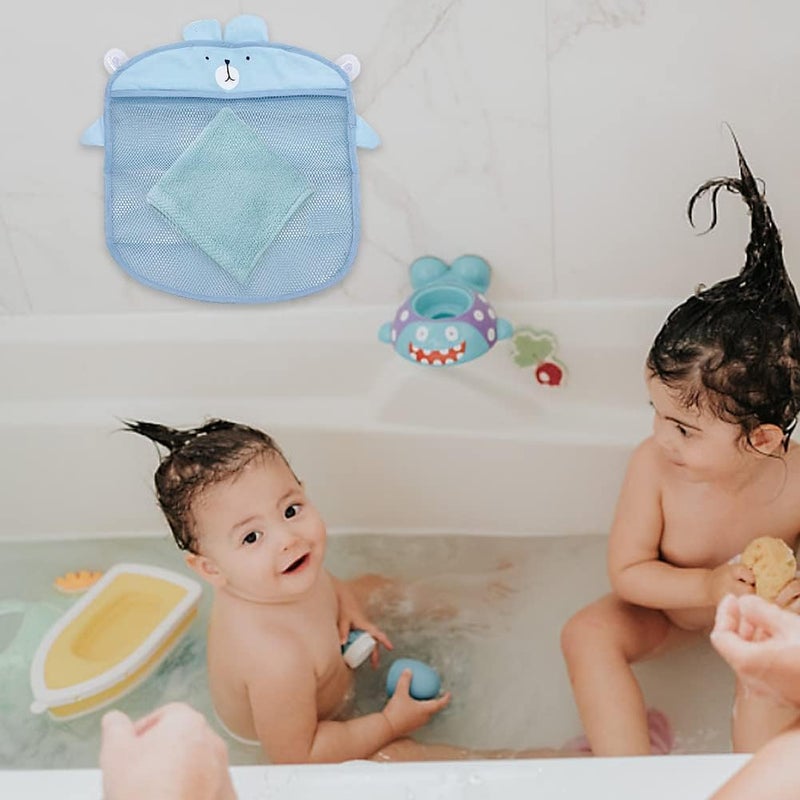PINKE 2 Pack Mesh Bath Toy Organizer, Cute Shark & Bear Bath Toy Storage Net Bathtub Toy Organizer, Perfect Bathroom Hanging Storage Bag Quick Dry Bath Toy Holder Bag with Strong Hooks - Image 2