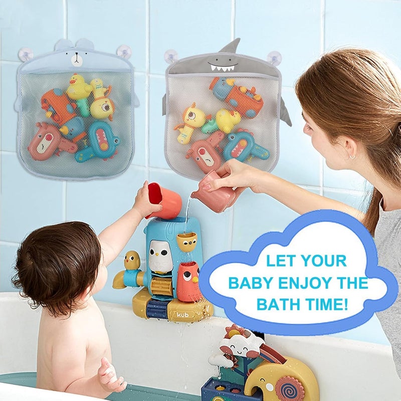 PINKE 2 Pack Mesh Bath Toy Organizer, Cute Shark & Bear Bath Toy Storage Net Bathtub Toy Organizer, Perfect Bathroom Hanging Storage Bag Quick Dry Bath Toy Holder Bag with Strong Hooks - Image 3