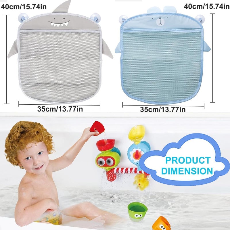 PINKE 2 Pack Mesh Bath Toy Organizer, Cute Shark & Bear Bath Toy Storage Net Bathtub Toy Organizer, Perfect Bathroom Hanging Storage Bag Quick Dry Bath Toy Holder Bag with Strong Hooks - Image 4