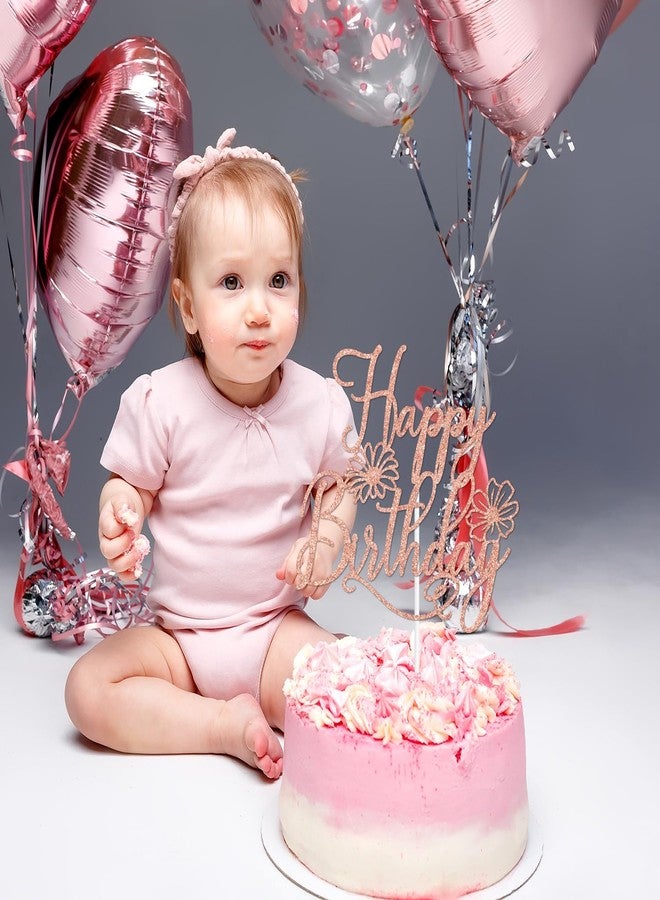 PYBHILK Rose Gold Spring Wildflower Happy Birthday Cake Topper, She is A Wildflower Decor, Spring Flower Themed Birthday Party Decorations Supplies - Image 4
