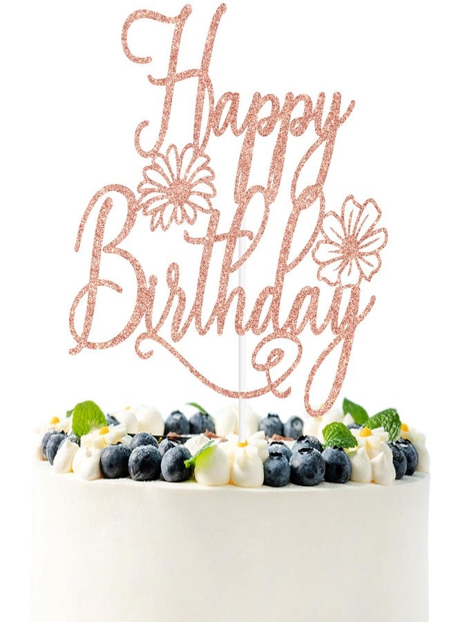 PYBHILK Rose Gold Spring Wildflower Happy Birthday Cake Topper, She is A Wildflower Decor, Spring Flower Themed Birthday Party Decorations Supplies - Image 1