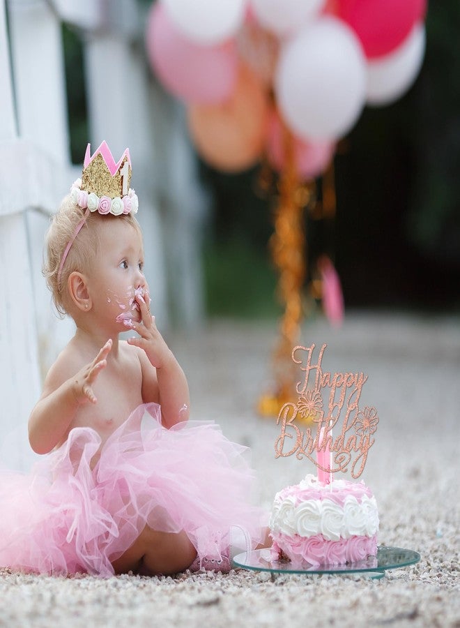 PYBHILK Rose Gold Spring Wildflower Happy Birthday Cake Topper, She is A Wildflower Decor, Spring Flower Themed Birthday Party Decorations Supplies - Image 3
