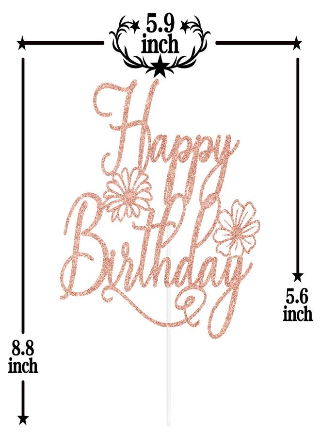 PYBHILK Rose Gold Spring Wildflower Happy Birthday Cake Topper, She is A Wildflower Decor, Spring Flower Themed Birthday Party Decorations Supplies - Image 2