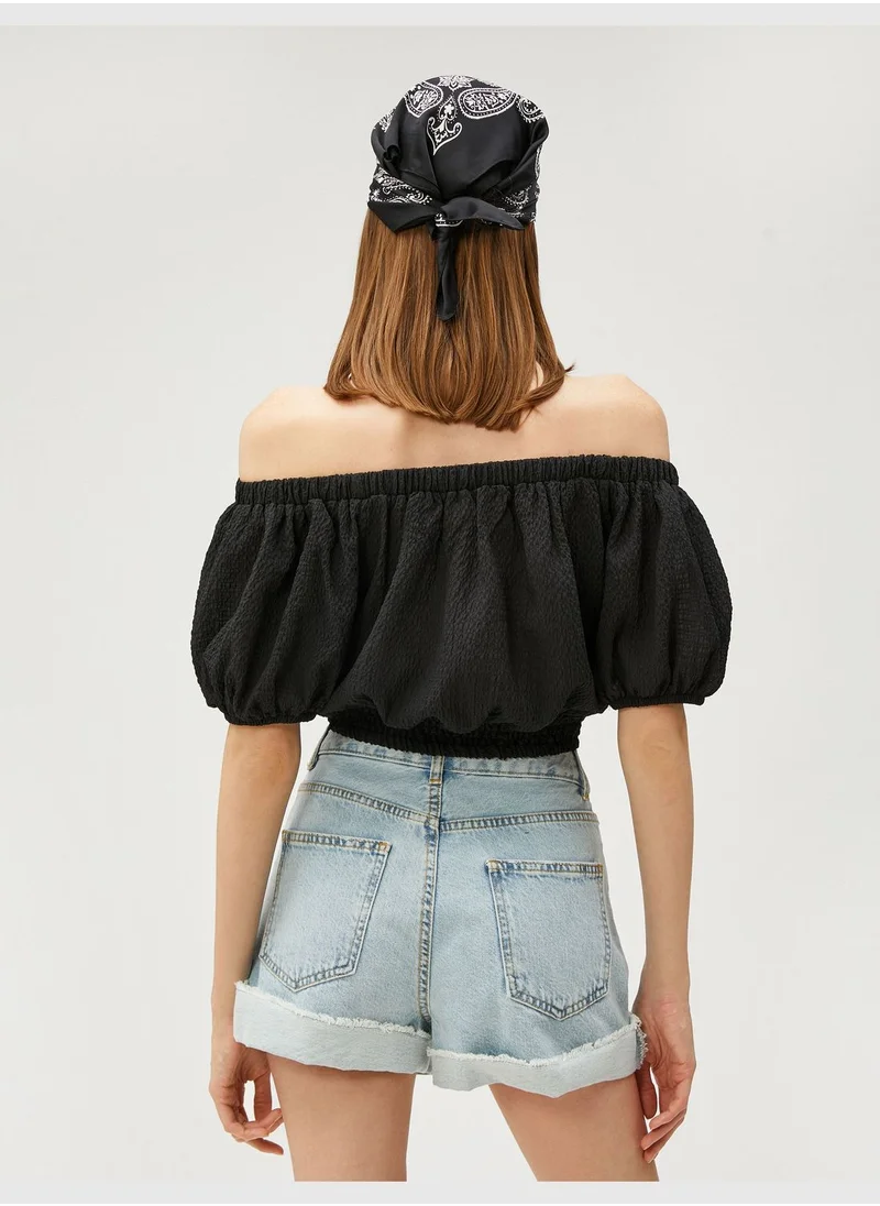 KOTON Puff Sleeve Off Shoulder Crop Blouse