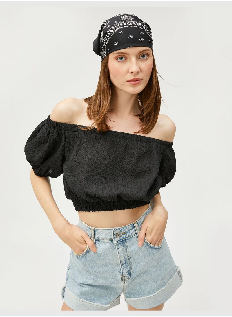 KOTON Puff Sleeve Off Shoulder Crop Blouse