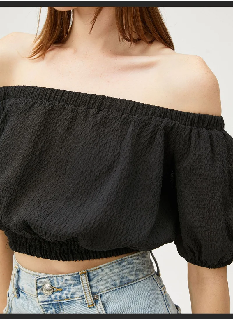 KOTON Puff Sleeve Off Shoulder Crop Blouse