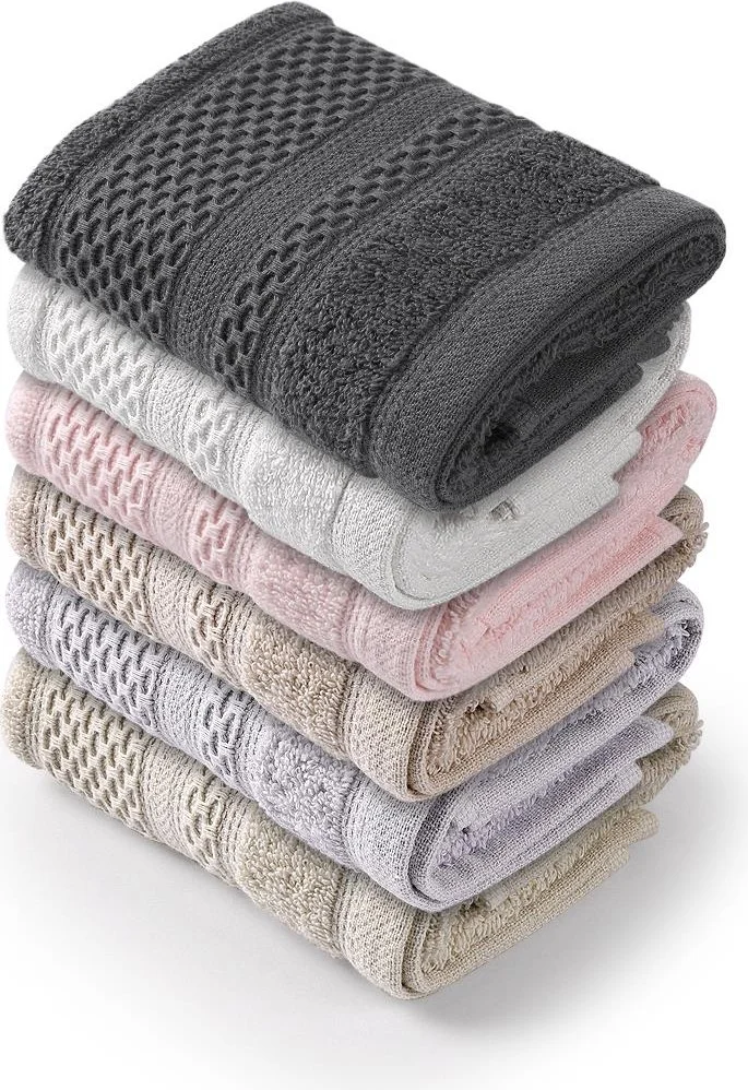 Bluenity Softy - Natural Cotton Set of 6 Guest Bath / Kitchen Towels - 30 x 50 cm Multi Color