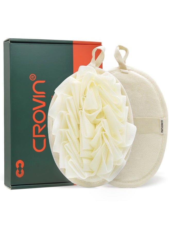 Crovin Bath Puff Shower Sponge - Premium Large 5x7 Exfoliating Pouf Mesh Sponge - 2 Count Loofahs Shower Scrubber for Men and Women-Elastic Hand Strap Body Scrub to Soothe, Cleanse Your Body - Image 1