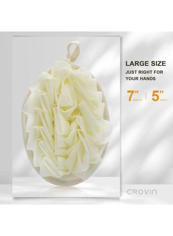 Crovin Bath Puff Shower Sponge - Premium Large 5x7 Exfoliating Pouf Mesh Sponge - 2 Count Loofahs Shower Scrubber for Men and Women-Elastic Hand Strap Body Scrub to Soothe, Cleanse Your Body - Image 4