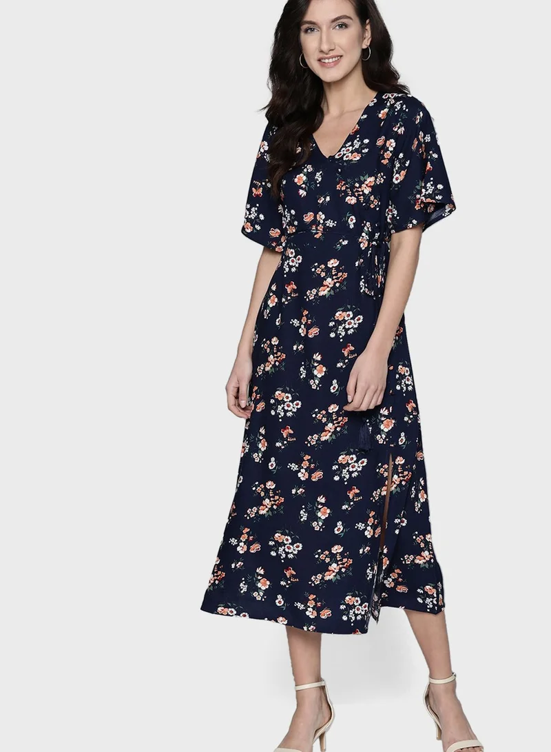 Mast & Harbour Side Tie Floral Print Dress