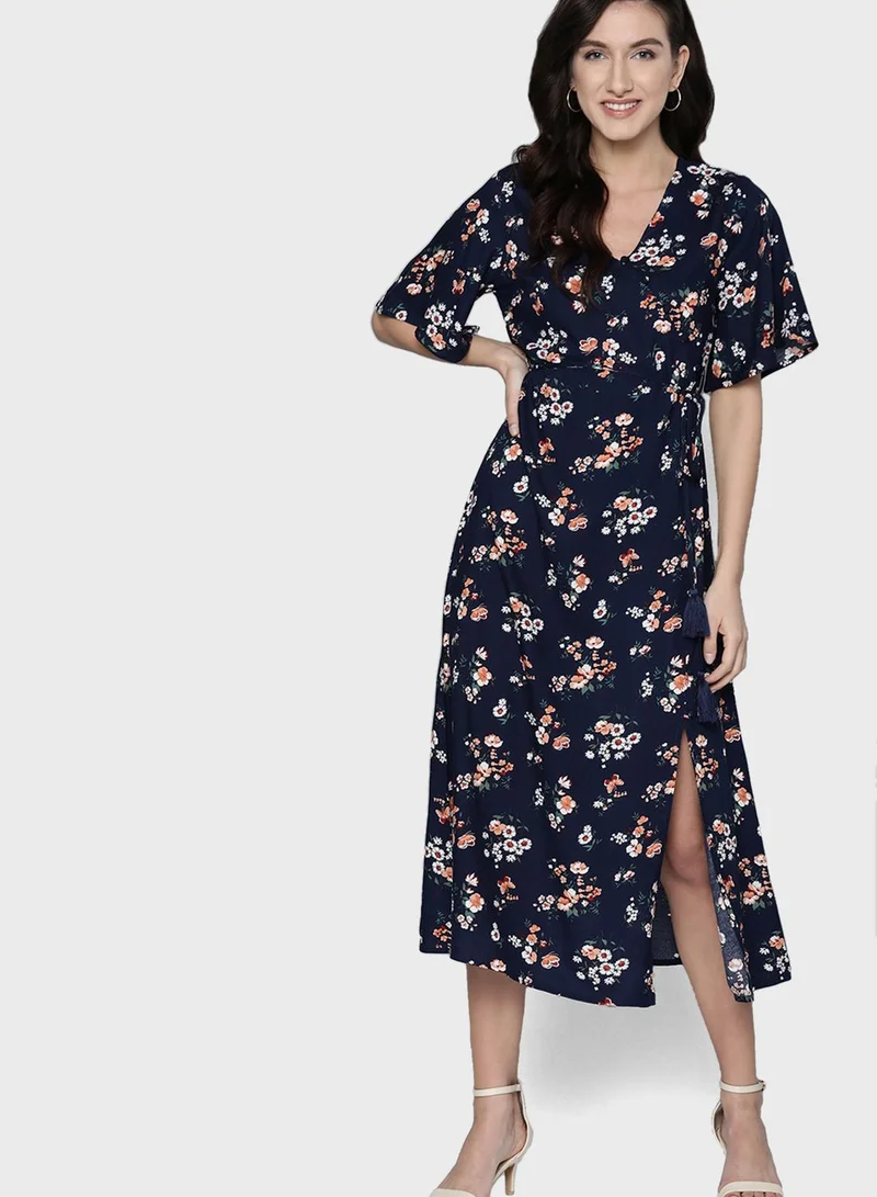 Mast & Harbour Side Tie Floral Print Dress