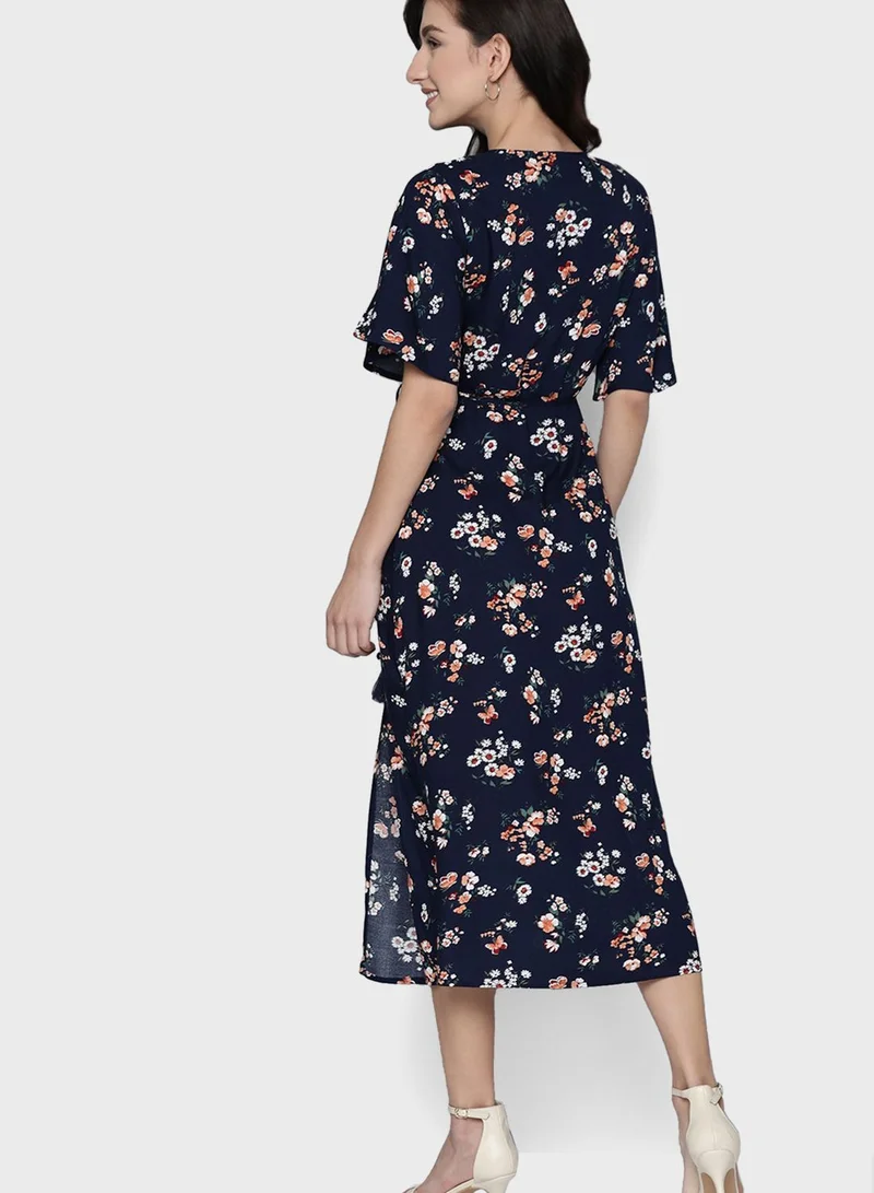 Mast & Harbour Side Tie Floral Print Dress