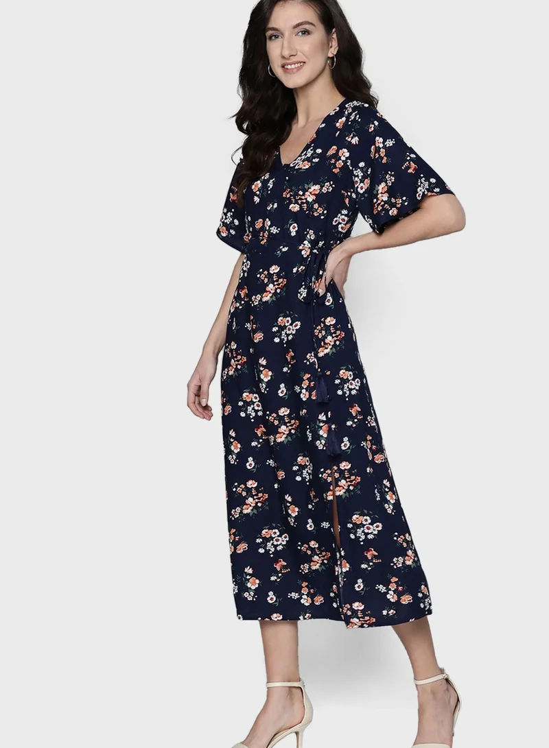 Mast & Harbour Side Tie Floral Print Dress