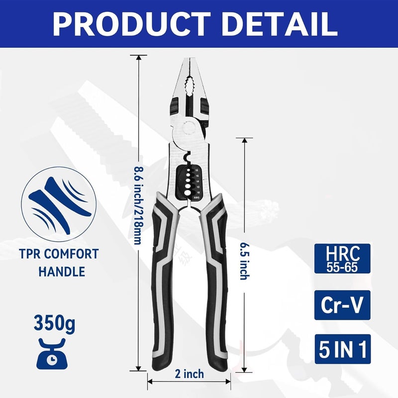 MATSON MATSON Special Wire Stripper for Electrician Decrustation Pliers Multifunctional wire stripper and cutter wire cutter tool wire cutter stripper wire cutter plier 5 IN 1 WIRE PLIER  - Image 2
