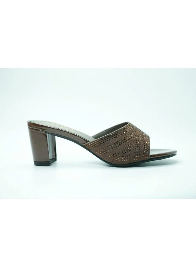 092-3048 Michelle Morgan Women's Embellished Block Heel Slide 314RJ199 Brown
