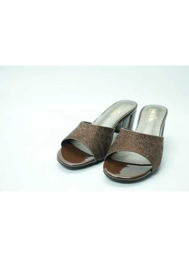 Michelle Morgan Brown 092-3048 Michelle Morgan Women's Embellished Block Heel Slide 314RJ199 Brown for Women | Best Price UAE