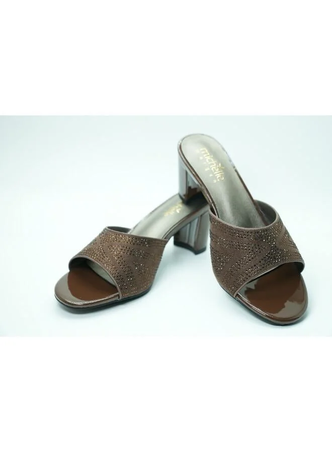 Michelle Morgan Brown 092-3048 Michelle Morgan Women's Embellished Block Heel Slide 314RJ199 Brown for Women | Best Price UAE