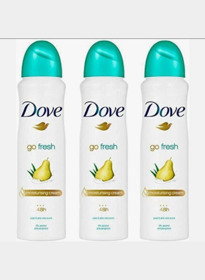 Dove spray Go Fresh Pear & Aloe Antiperspirant Deodorant Spray, Pack of 3,150ml