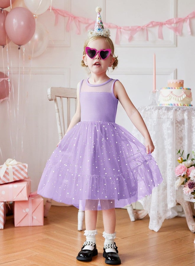 Arshiner Easter Dresses for Girls Party Wedding Fancy Toddler Summer Princess Tulle Twirly Sparkly Sundress Lilac - Image 5