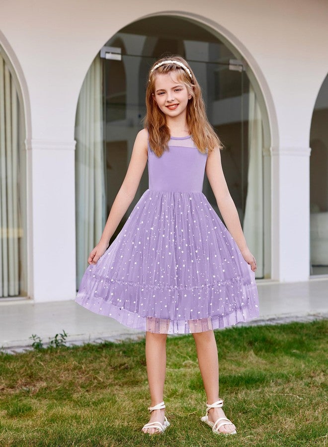 Arshiner Easter Dresses for Girls Party Wedding Fancy Toddler Summer Princess Tulle Twirly Sparkly Sundress Lilac - Image 2