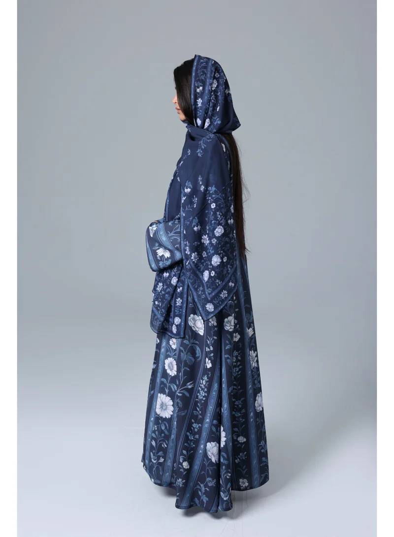 IKKXA  Elegant Blue Prints Flowy Abaya for Women | Best Price UAE