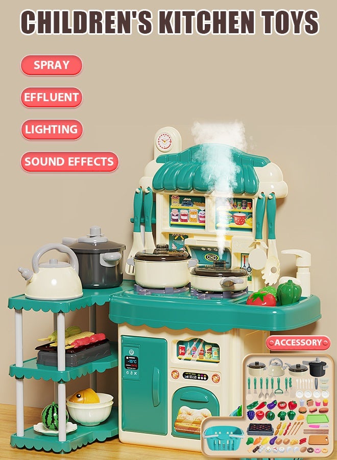 مطبخ الأطفال، ألعاب مطبخ مطبخ الأطفال، مجموعة مطبخ، ألعاب وألعاب تظاهرية، ألعاب مطبخ مع رف تخزين، ألعاب منزلية، مجموعات ألعاب مطبخ، ألعاب للأطفال الصغار ومرحلة ما قبل المدرسة، تحتوي على موسيقى، ترش الرذاذ، ويمكنها تدوير الماء، مجموعة ألعاب مطبخ مع ضوء، أدوات طهي لعب الأدوار للأطفال، مجموعات ألعاب مطبخ منزلية DIY للأطفال، مجموعة طبخ حقيقية يمكن أن تنتج الخضراوات الماء، لعبة للبنات والأولاد - Image 1