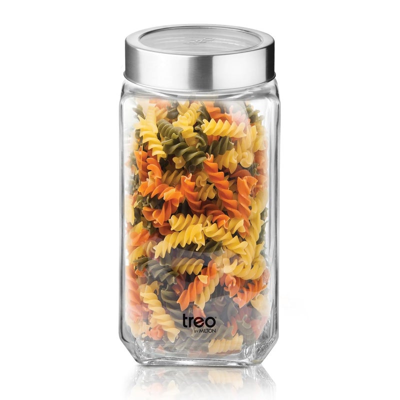 TREO by Milton Cube Airtight Storage Glass Container 1000ml Food Grade Stackable & Modular Transparent Storage Organizer Jars for Kitchen, Tea, Coffee, Sugar, Dry Fruits - Image 1