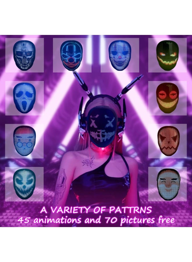 MUNTAQI LED Light Up Mask – Gesture Sensing Digital Face Transforming Mask, Rechargeable Cool LED Cosplay Mask for Halloween, Party, Rave, Festival, Masquerade Costume for Kids & Adults - Image 4