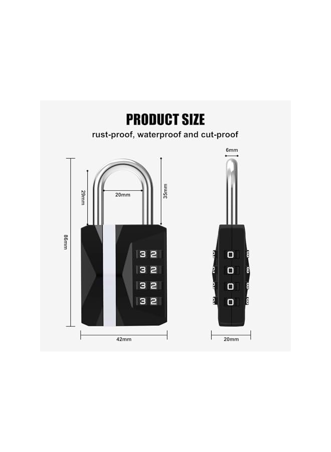 PROMASS Combination Padlock, Waterproof 2 Pack Large Heavy Duty 4 Digit Padlock, Resettable Zinc Alloy High Security Password Lock Use for School Gym Locker, Shed, Gate, Fence, Hasp,Cabinet, Black - Image 2
