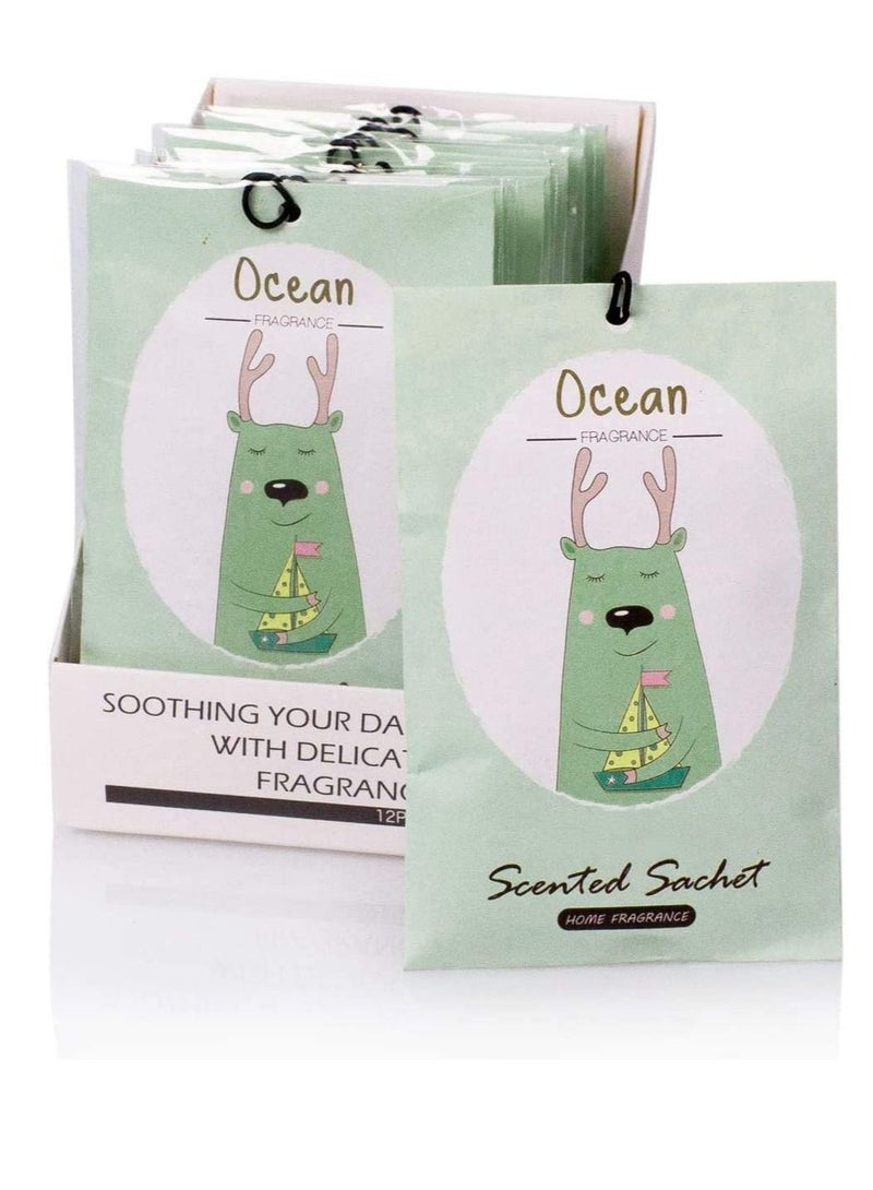 Captaintech Ocean Sachet 1 Box 12Pcs Cartoon Design Sachet Scent Drawer Freshener Car Fragrance Pendant Lasting Fragrance Deodorizer Freshener for Drawers and Closets Home Car Fragrance Product - Image 1