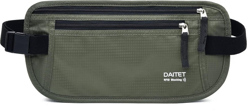 DAITET حزام النقود - حامل جواز السفر، محفظة سفر مخفية آمنة مع حجب RFID، حزام خفي للخصر - Image 1