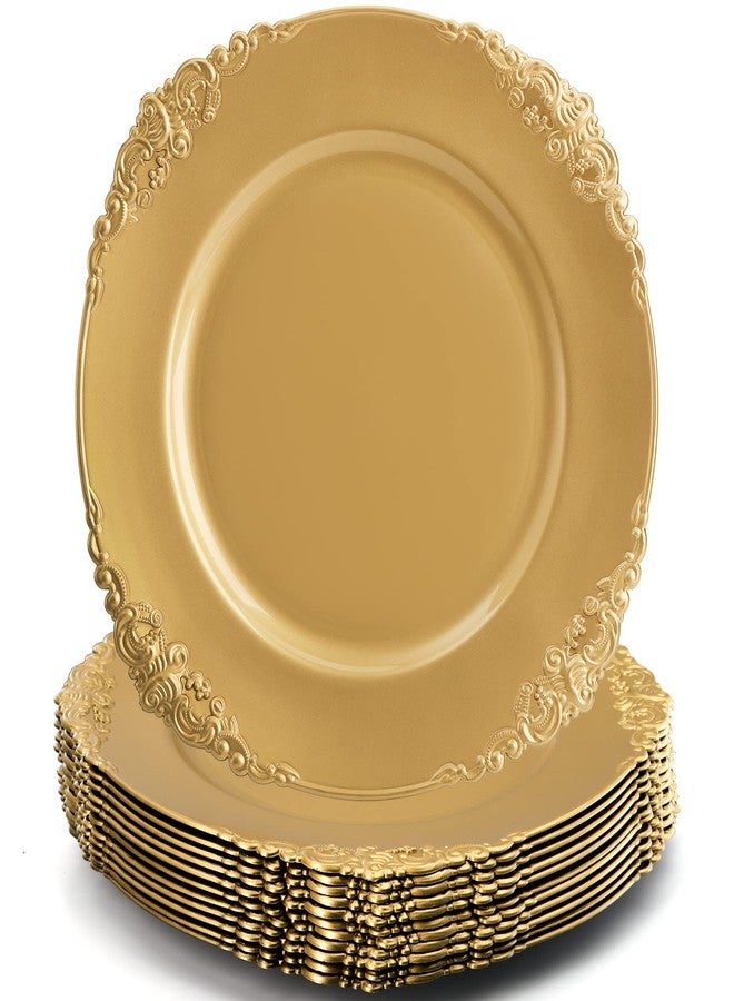 Okllen 12 Pack Gold Charger Plates, 13" Round Dinner Charger Plates with Embossed Rim for Catering, Wedding, Tabletop Decor - Image 1