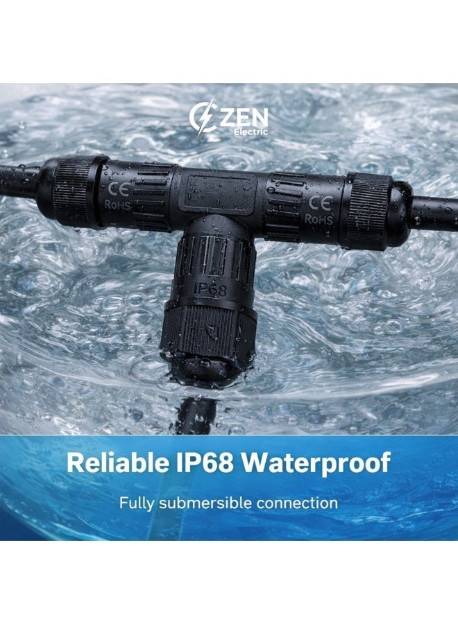 CZEN ELECTRIC IP68 Waterproof T-Type Cable Connector M16 (0.5–1.5 mm²), 3 Core 3 Pole Electrical Junction Connector, Cable OD 4–8 mm, -40°C to +125°C, Outdoor, Underground, Solar, Garden, LED, Street Lighting - Image 4