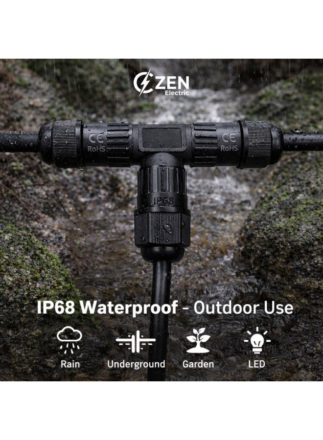 CZEN ELECTRIC IP68 Waterproof T-Type Cable Connector M16 (0.5–1.5 mm²), 3 Core 3 Pole Electrical Junction Connector, Cable OD 4–8 mm, -40°C to +125°C, Outdoor, Underground, Solar, Garden, LED, Street Lighting - Image 3