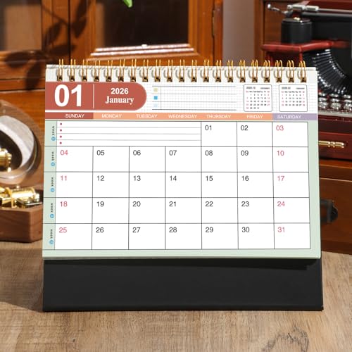 Stiamvd Small Desk Calendar 2026, Standing Flip Desktop Calendar from January 2026 to June 2027 - Metal Ring Twin-Wire Binding Monthly Desktop Calendar for Home Office School (Black) - Image 3