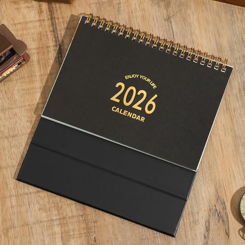 Stiamvd Small Desk Calendar 2026, Standing Flip Desktop Calendar from January 2026 to June 2027 - Metal Ring Twin-Wire Binding Monthly Desktop Calendar for Home Office School (Black) - Image 5
