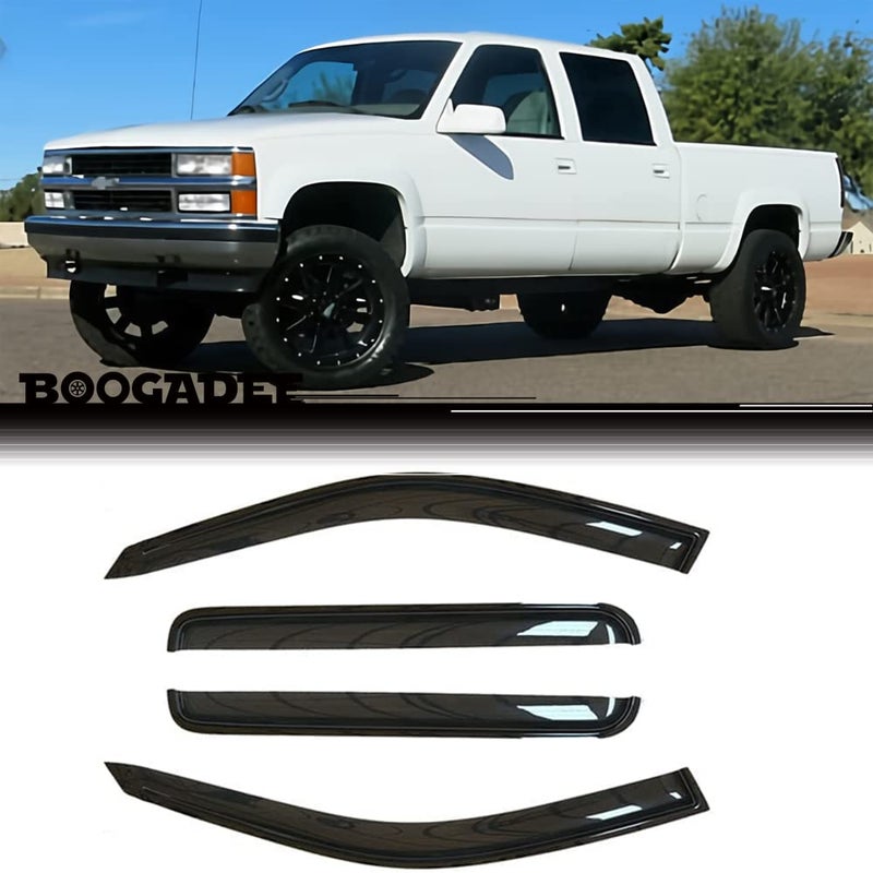 BOOGADEE Original 4pcs Wind Deflectors Outside Mount Rain GuardsWindow Visors fit on 9200 ChevyGMC CK 150025003500 Crew Cab Pickup 9299 Suburban 9599 TahoeYukon 9900 Escalade 94095