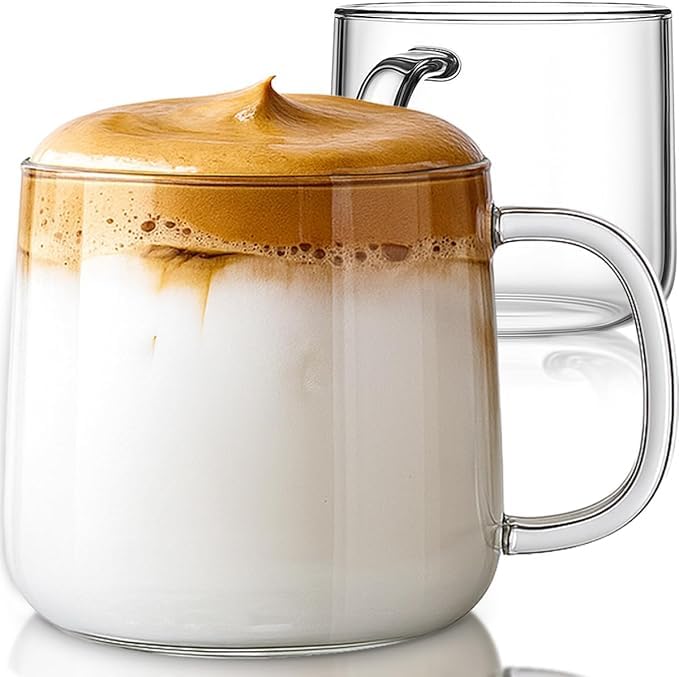 PrimeWorld 500ml Large Glass Coffee Mugs with Handle – Set of 2 | Clear Glass Cups for Latte, Cappuccino, Tea & Hot Beverages - Image 1