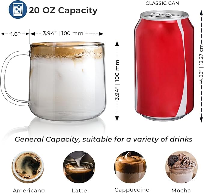 PrimeWorld 500ml Large Glass Coffee Mugs with Handle – Set of 2 | Clear Glass Cups for Latte, Cappuccino, Tea & Hot Beverages - Image 4