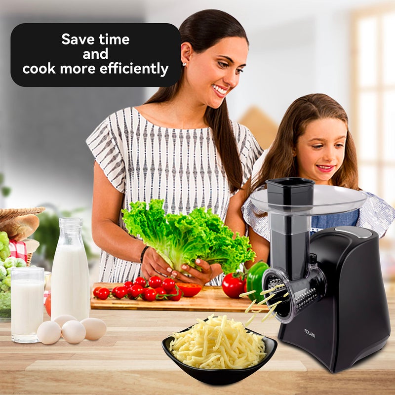 ASLATT Electric Slicer, Electric Cheese Grater for Home Kitchen Use, One-Touch Control Cheese Shredder, Salad Maker Machine for Fruits, Vegetables, Cheese Grater with 5 Attachments - Image 2
