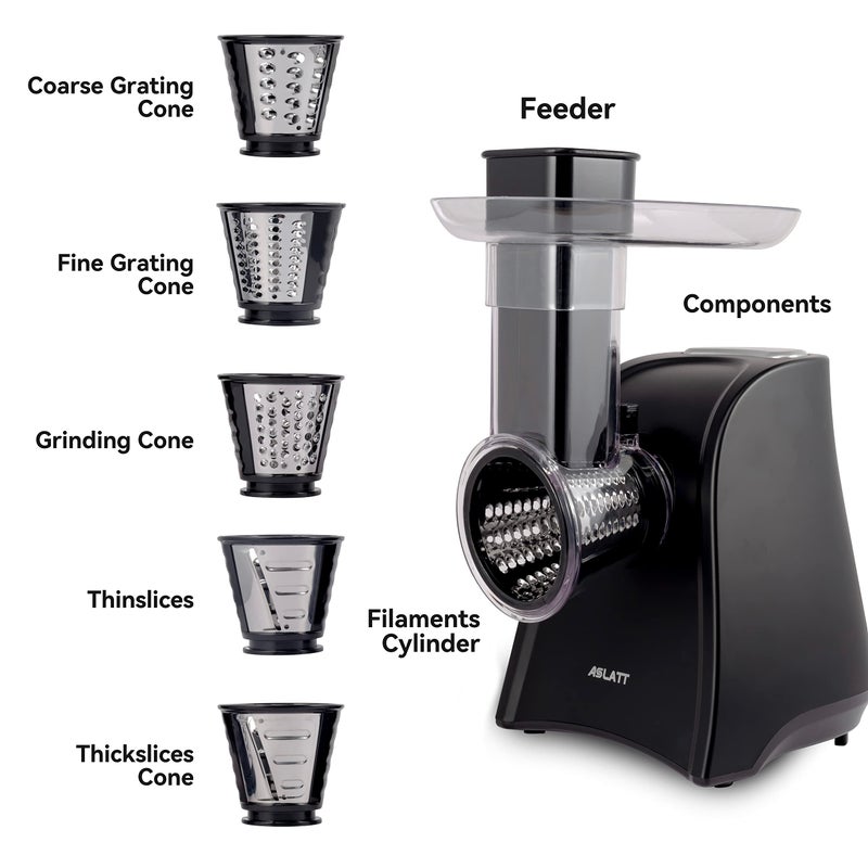 ASLATT Electric Slicer, Electric Cheese Grater for Home Kitchen Use, One-Touch Control Cheese Shredder, Salad Maker Machine for Fruits, Vegetables, Cheese Grater with 5 Attachments - Image 3