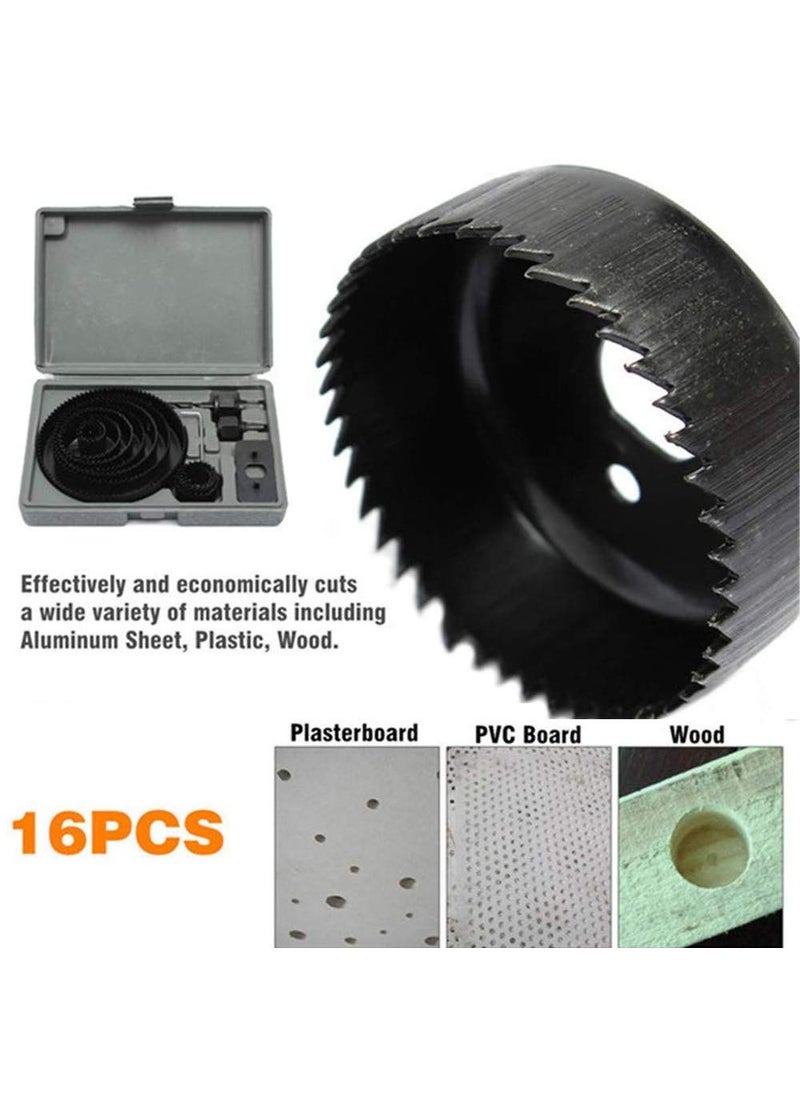 DeoDap - DeoDap 19127mm Hole Saw Cutter Tool Kit Set of 16 black VVQRX0CLT1 - Image 1