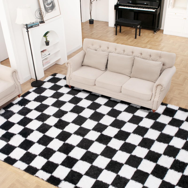 TOOHUB Super Soft Rug for Bedroom  5x7 Ft Black and White Area Rug Classic Checkered Shaggy Rug Anti-Skid High Pile Soft Fluffy Rug Fuzzy Carpet for Living Room Bedroom Kids Room Nursery  Dorm Home Decor - Image 2