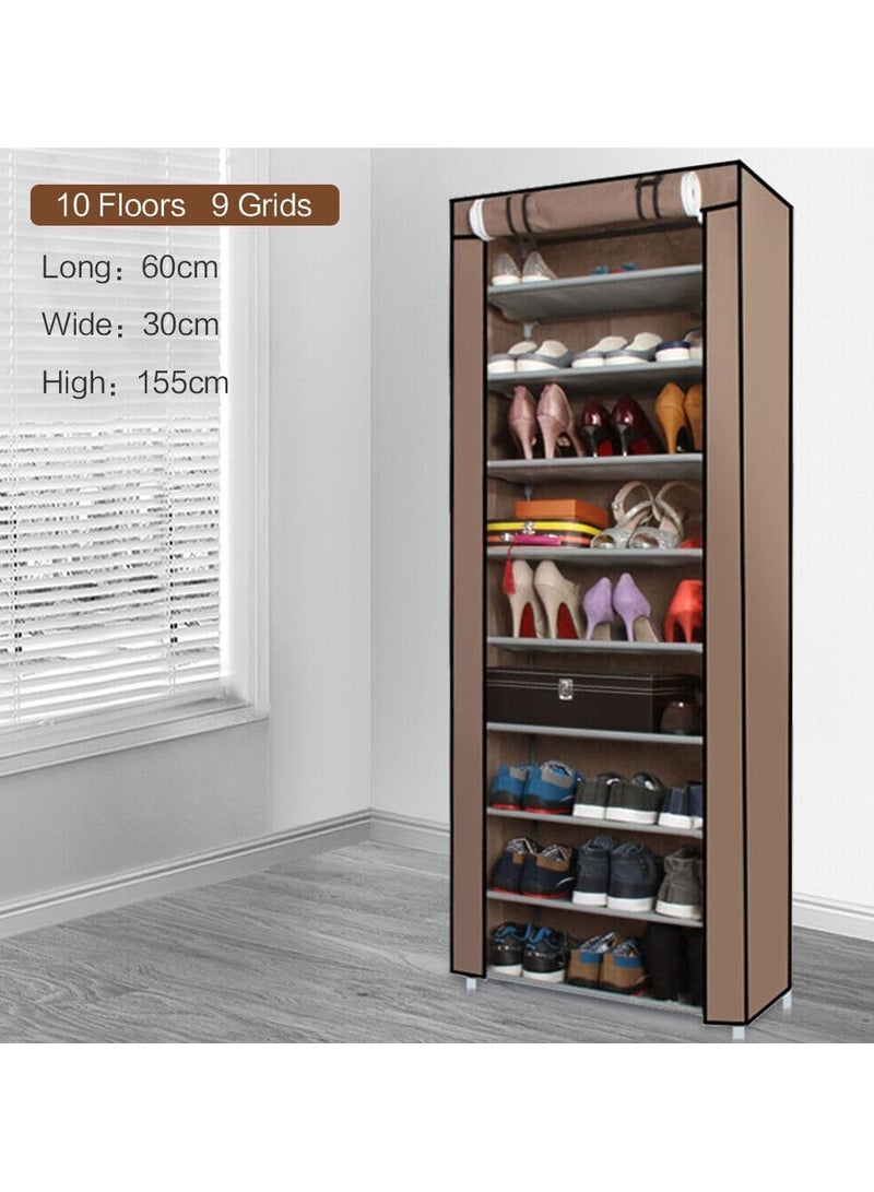 BLOOMING TIME 9-Tier Non-Woven Fabric Shoe Rack with Waterproof Cover, Heavy-Duty Shoe Storage Organizer for 27 Pairs, Large-Capacity Shoe Storage Organizer for Entryway, Dormitory, Office and Hallway- 60x30x155cm - Image 3