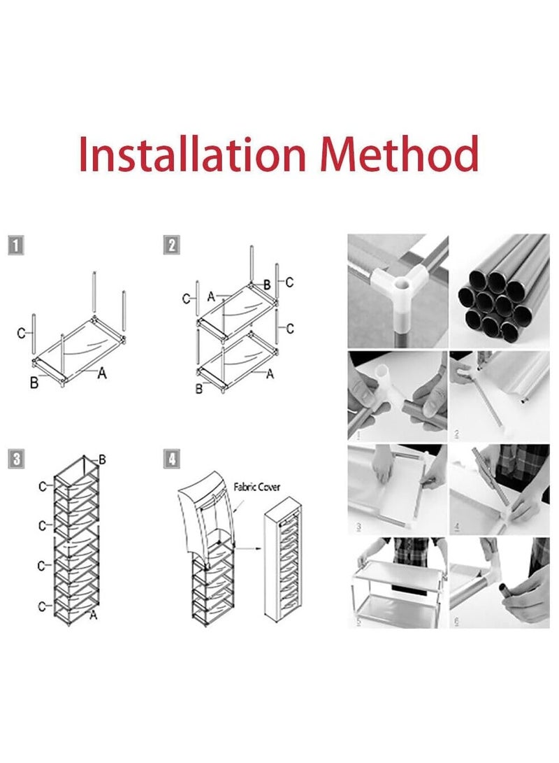 BLOOMING TIME 9-Tier Non-Woven Fabric Shoe Rack with Waterproof Cover, Heavy-Duty Shoe Storage Organizer for 27 Pairs, Large-Capacity Shoe Storage Organizer for Entryway, Dormitory, Office and Hallway- 60x30x155cm - Image 5