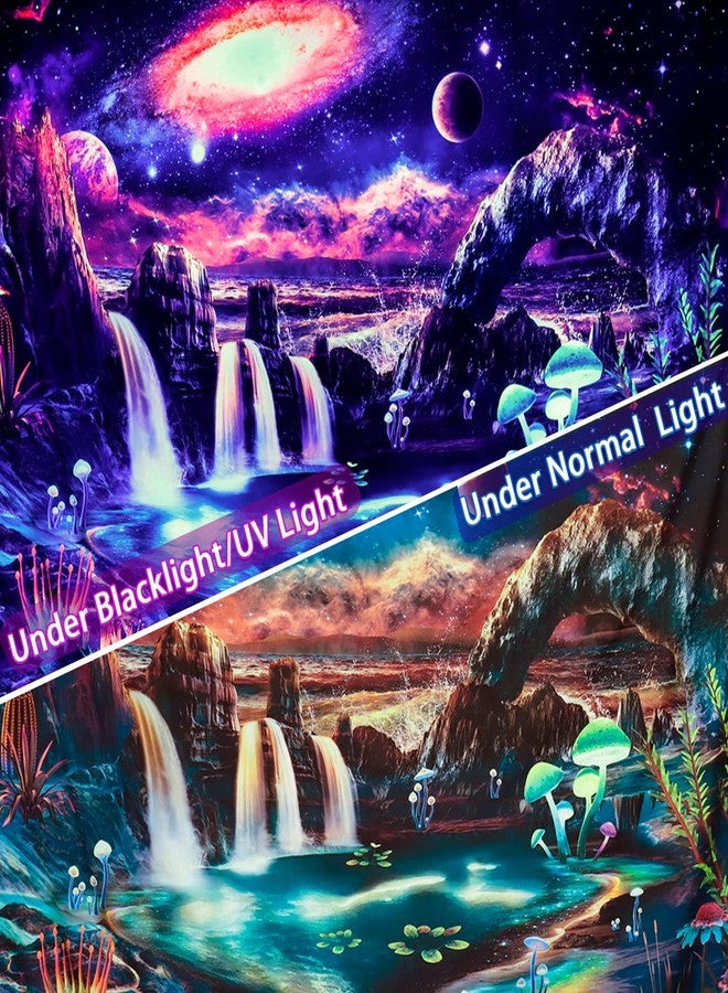 Lahasbja Blacklight Galaxy Tapestry UV Reactive Waterfall Planet Landscape Tapestry Mountain Wave Wall Tapestries Neon Nebula Plants Wall Hanging for Room - Image 4