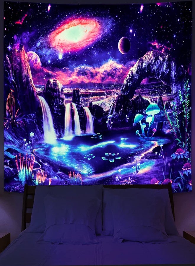 Lahasbja Blacklight Galaxy Tapestry UV Reactive Waterfall Planet Landscape Tapestry Mountain Wave Wall Tapestries Neon Nebula Plants Wall Hanging for Room - Image 3