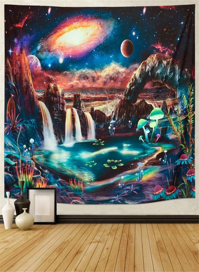 Lahasbja Blacklight Galaxy Tapestry UV Reactive Waterfall Planet Landscape Tapestry Mountain Wave Wall Tapestries Neon Nebula Plants Wall Hanging for Room - Image 2